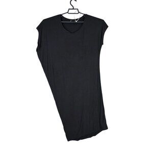Womens Athleta Black Asymmetrical T Shirt Dress Modal Blend Cap Sleeve Size S